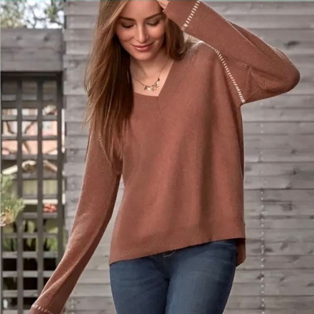 Veronica Beard Preta V-Neck Cashmere Sweater, camel size M - Picture 3 of 13